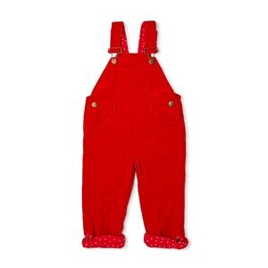 Dotty Dungarees Red Corduroy Overalls with Polka Dot Lining